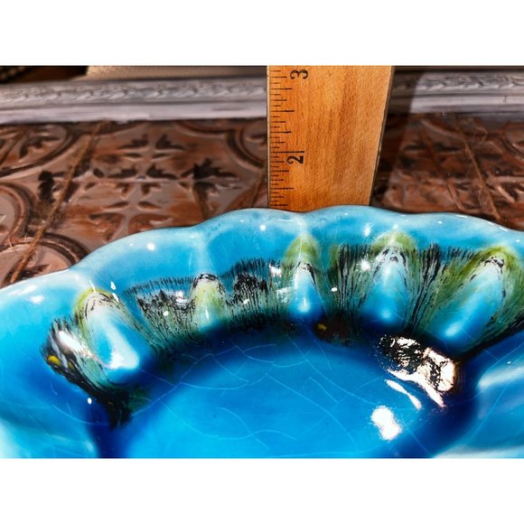 MCM California Pottery 4 Section Candy/Nut Dish Blues and Greens - Picture 5 of 5